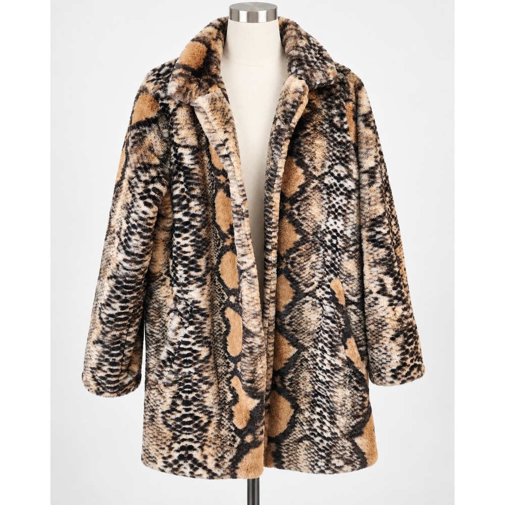 Democracy Faux Fur Snakeskin Print Coat Brown Tan Animal Print Jacket M B007L75E